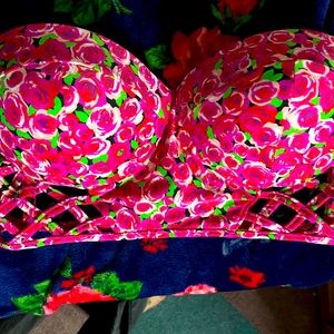 RARE Betsey Johnson Strapless Floral Bikini Top